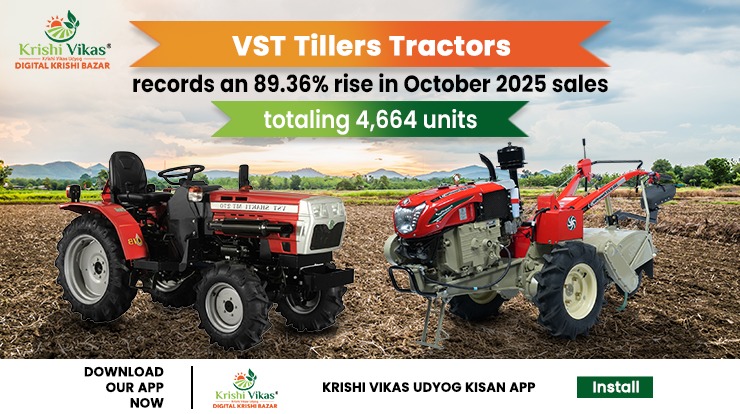 VST Tillers Tractors records an 89.36% rise in October 2025 sales, totaling 4,664 units.