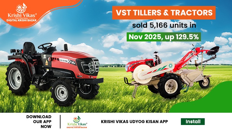 VST Tillers & Tractors sold 5,166 units in Nov 2025, up 129.5%.